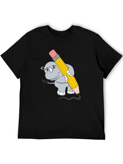 Rhino with Pencil Graphic Tee - Unisex Black T-Shirt