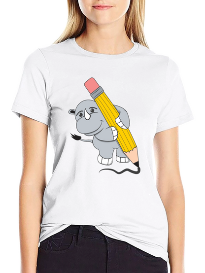 Rhino with Pencil Graphic Tee - Unisex Black T-Shirt