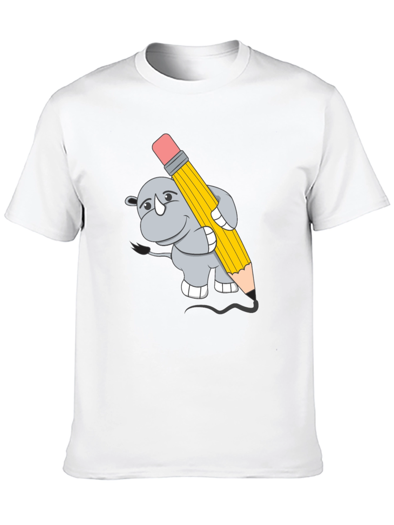 Rhino with Pencil Graphic Tee - Unisex Black T-Shirt