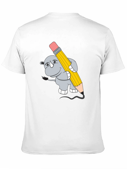 Rhino with Pencil Graphic Tee - Unisex Black T-Shirt