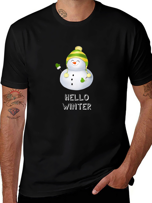 Hello Winter Snowman Graphic Tee - Black