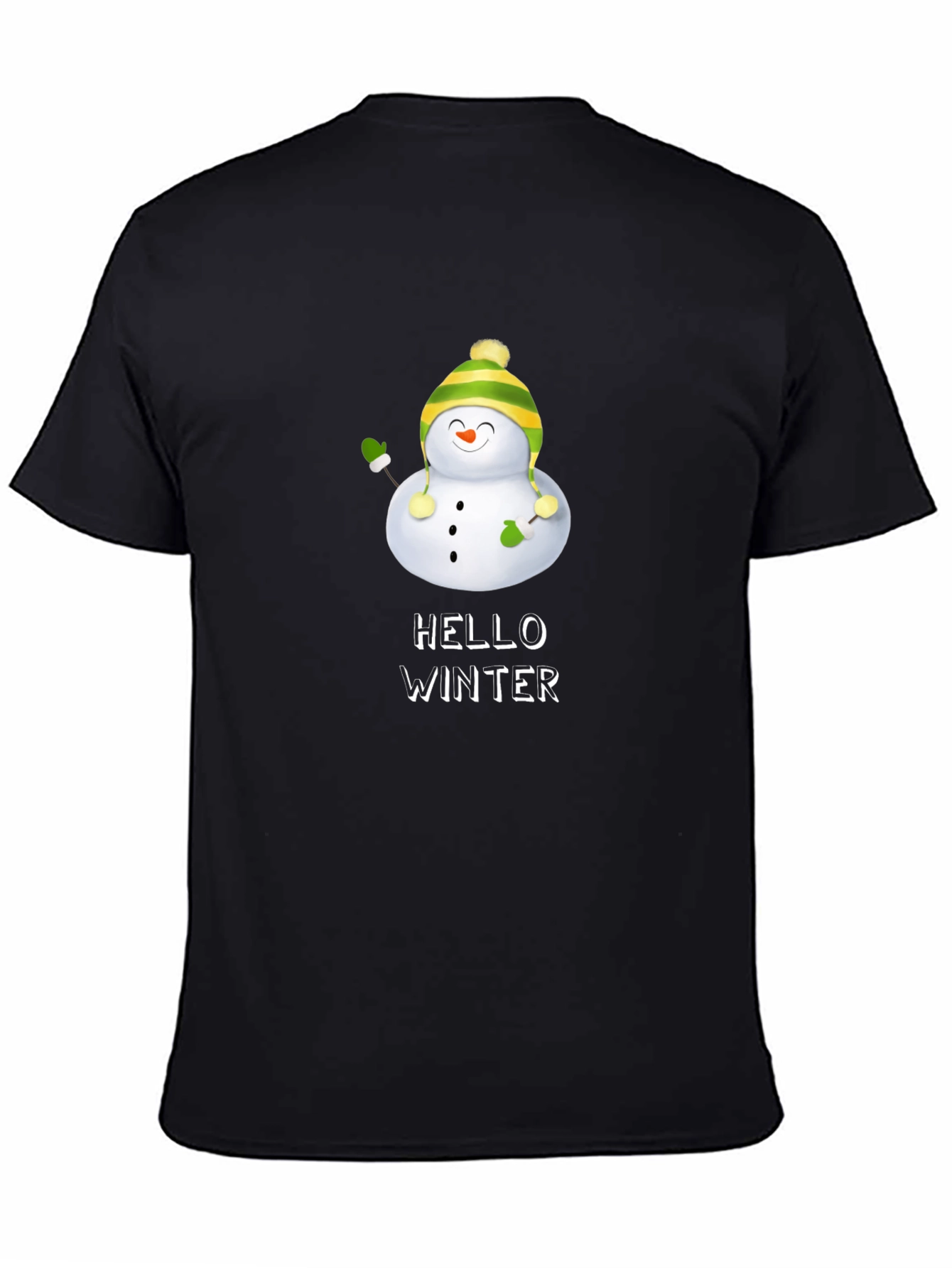 Hello Winter Snowman Graphic Tee - Black