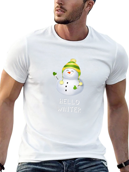 Hello Winter Snowman Graphic Tee - Black