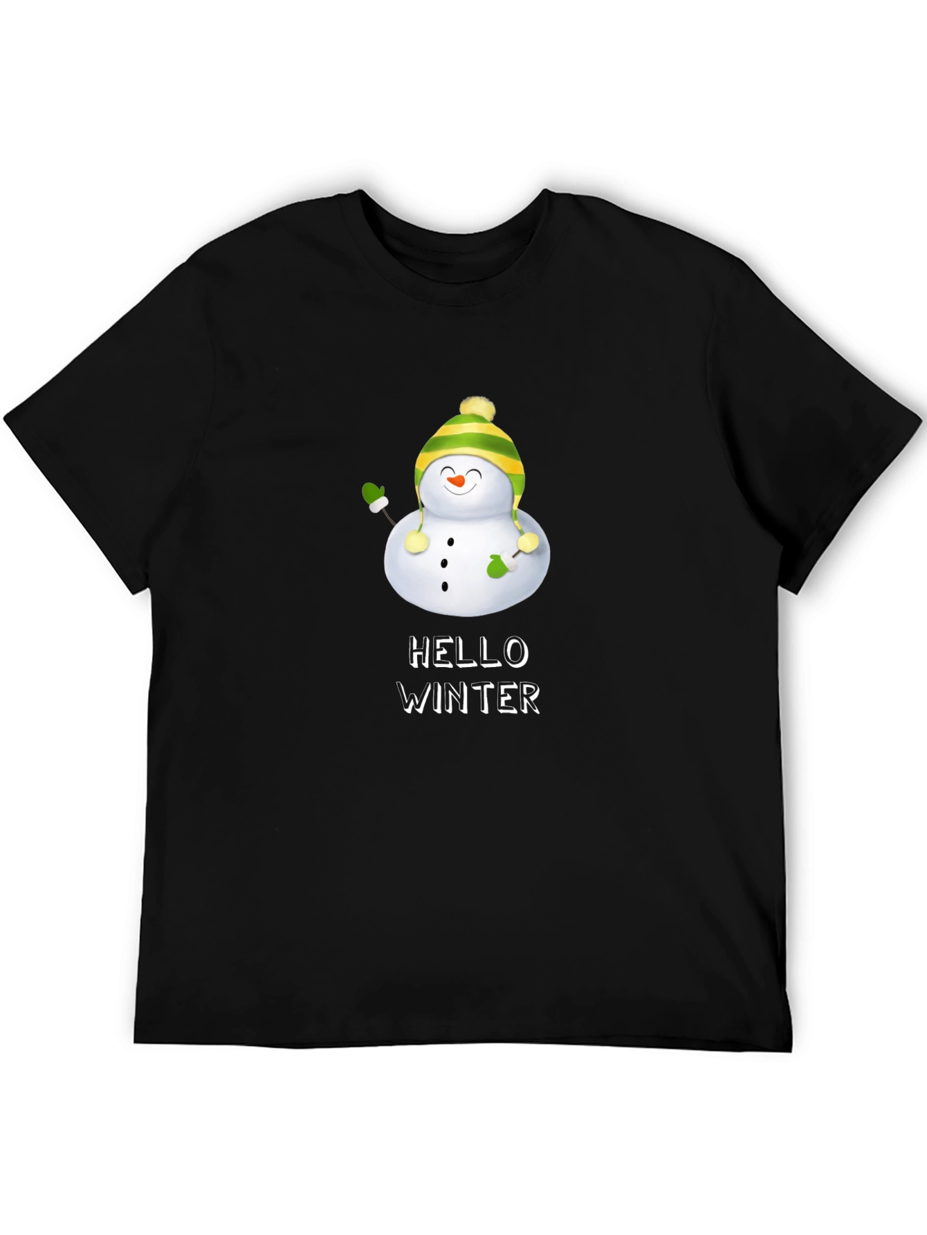 Hello Winter Snowman Graphic Tee - Black