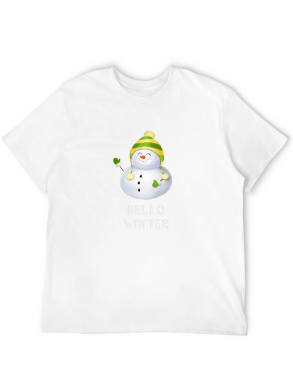 Hello Winter Snowman Graphic Tee - Black