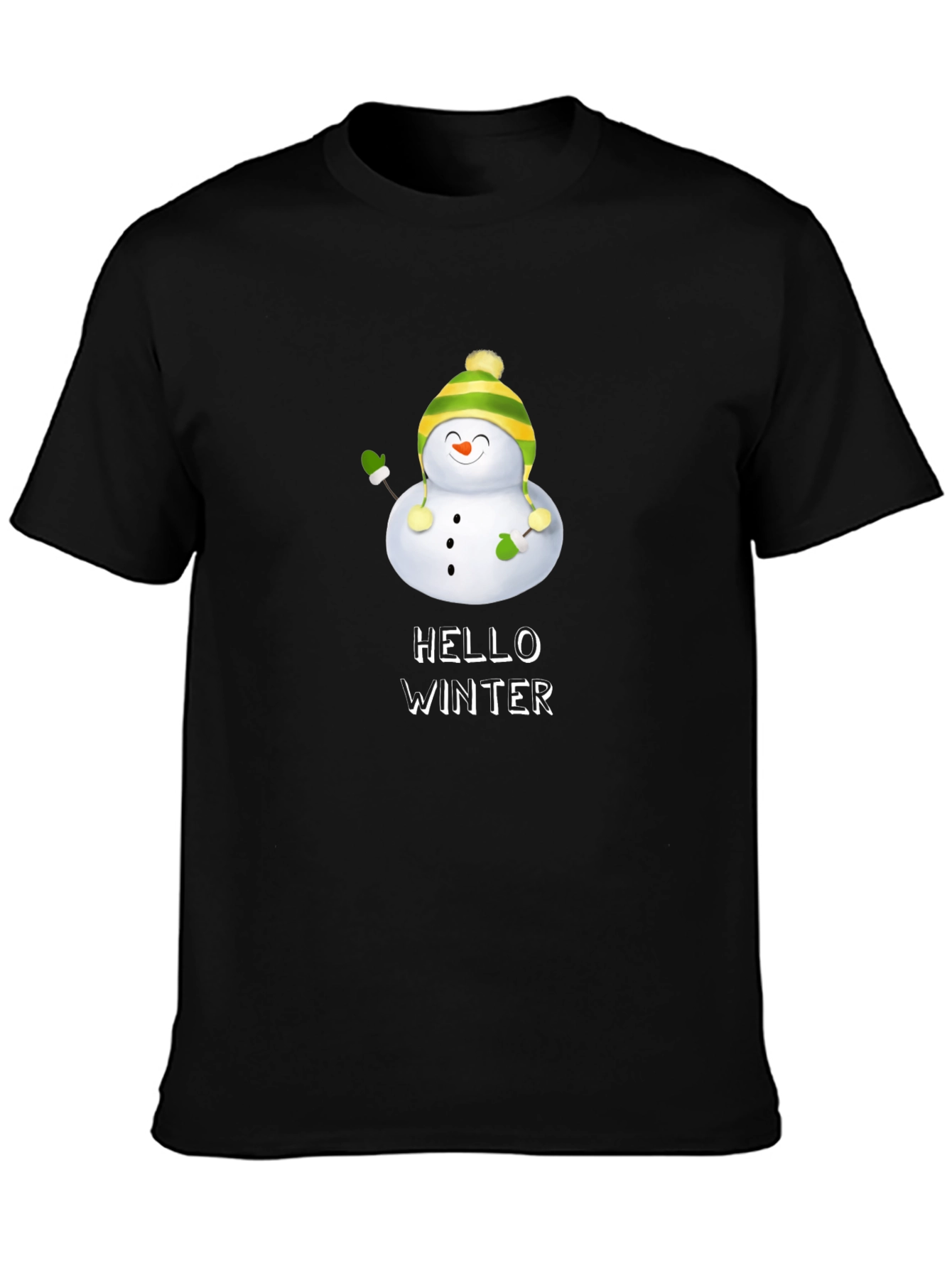 Hello Winter Snowman Graphic Tee - Black