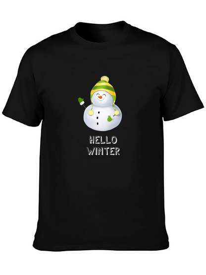 Hello Winter Snowman Graphic Tee - Black