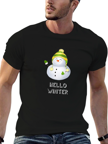Hello Winter Snowman Graphic Tee - Black