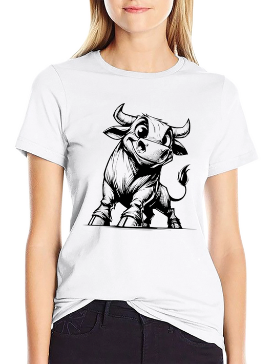 Bull Cartoon Graphic Black T-Shirt