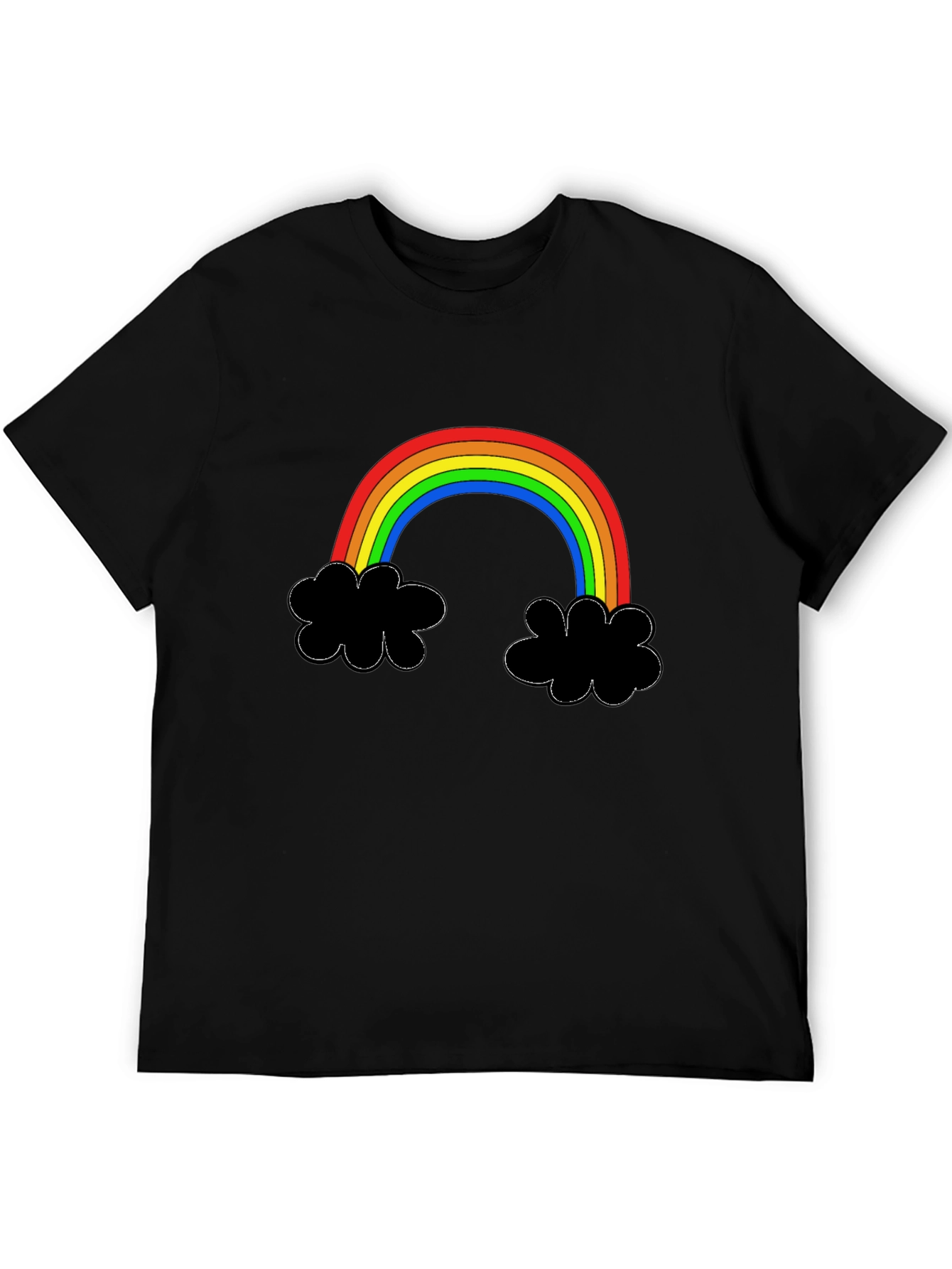 Rainbow Cloud Graphic Tee - Black Cotton T-Shirt