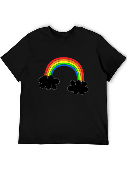 Rainbow Cloud Graphic Tee - Black Cotton T-Shirt