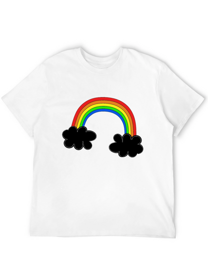 Rainbow Cloud Graphic Tee - Black Cotton T-Shirt
