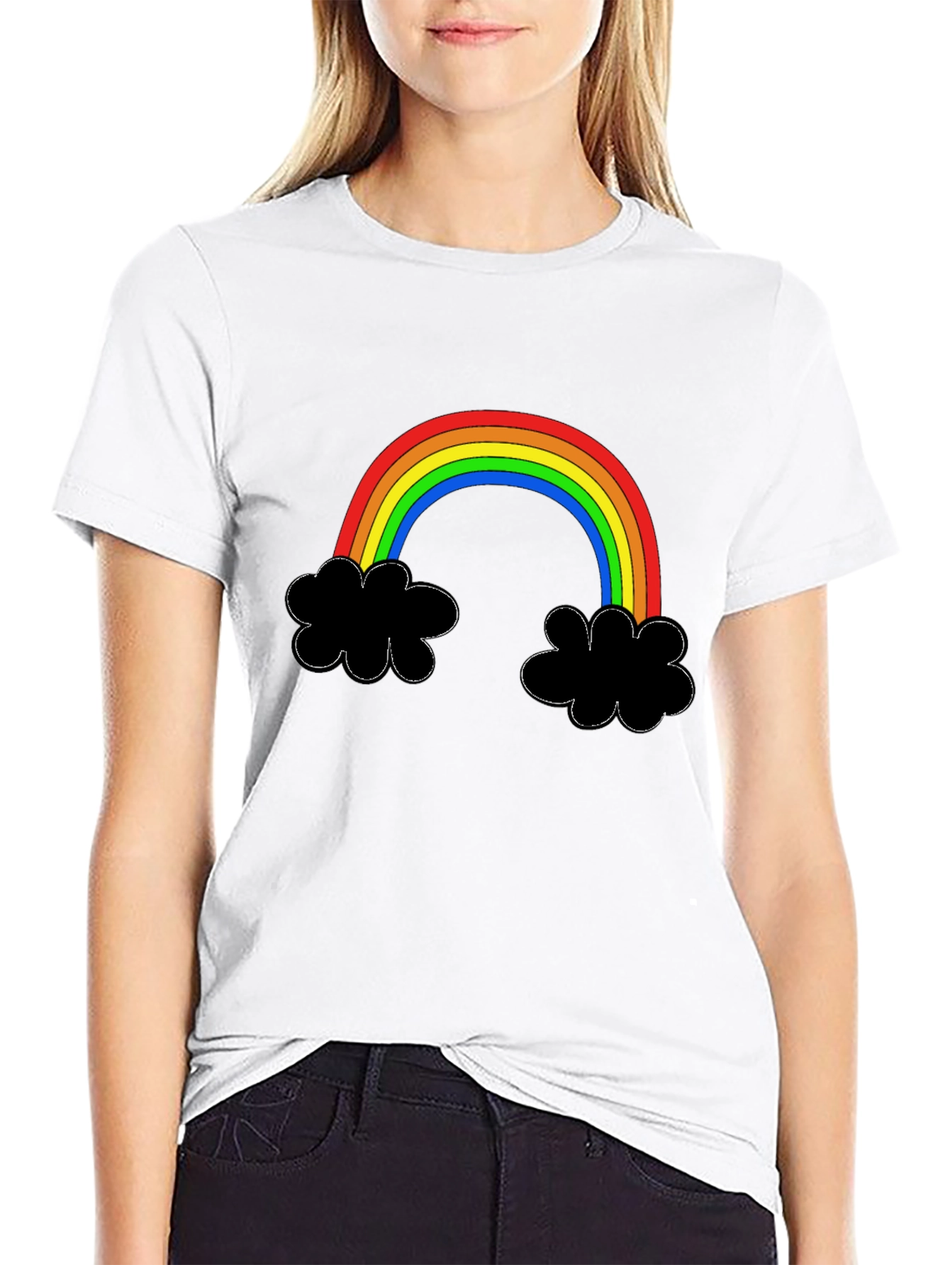 Rainbow Cloud Graphic Tee - Black Cotton T-Shirt
