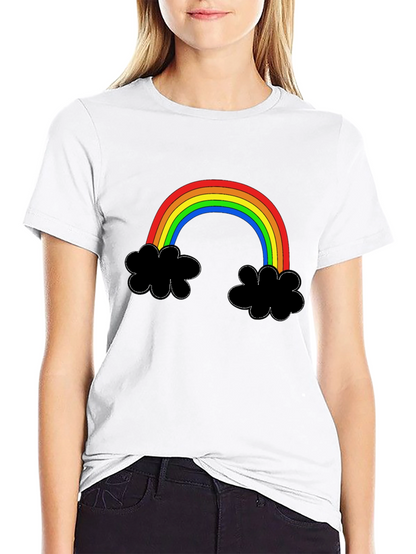 Rainbow Cloud Graphic Tee - Black Cotton T-Shirt