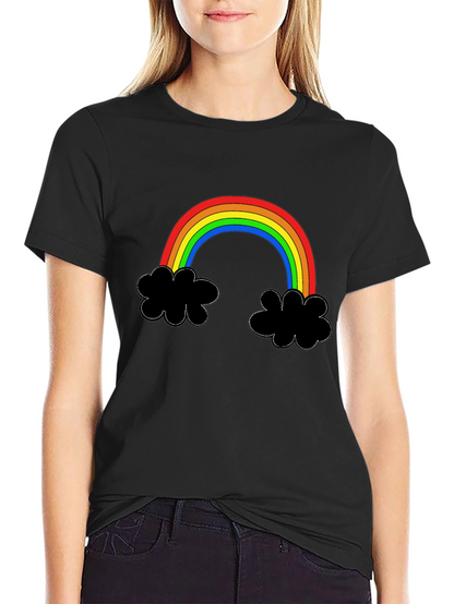 Rainbow Cloud Graphic Tee - Black Cotton T-Shirt