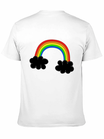 Rainbow Cloud Graphic Tee - Black Cotton T-Shirt