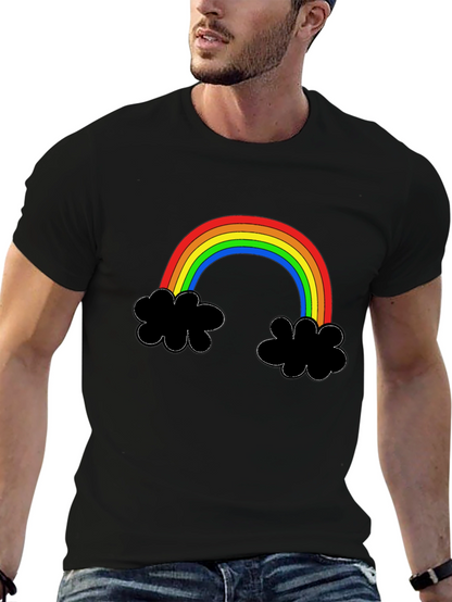 Rainbow Cloud Graphic Tee - Black Cotton T-Shirt
