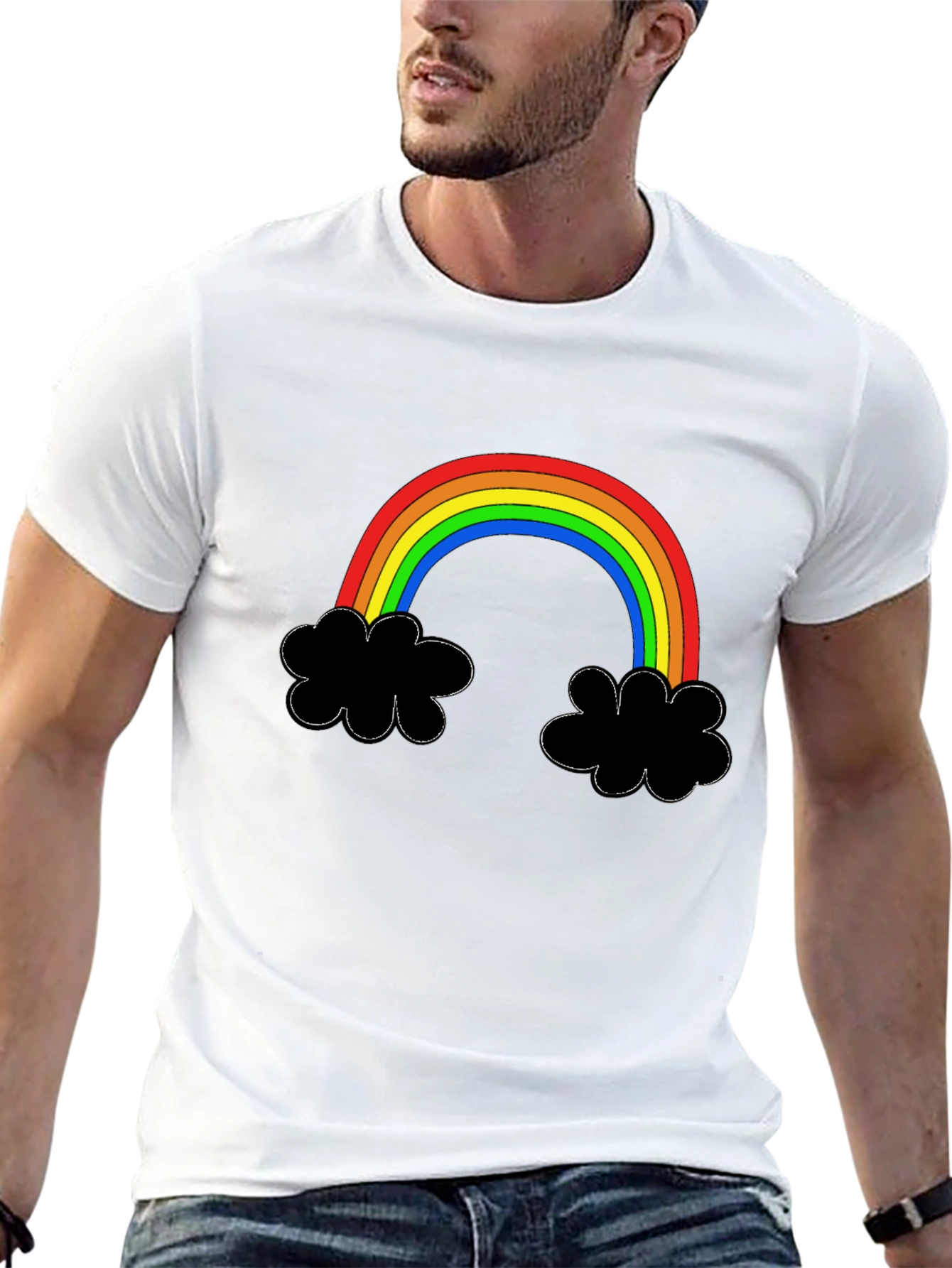 Rainbow Cloud Graphic Tee - Black Cotton T-Shirt