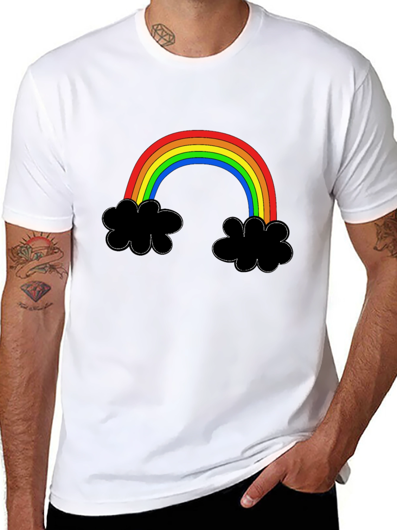 Rainbow Cloud Graphic Tee - Black Cotton T-Shirt