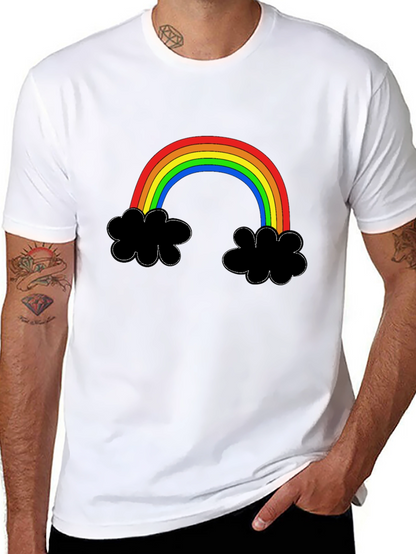 Rainbow Cloud Graphic Tee - Black Cotton T-Shirt