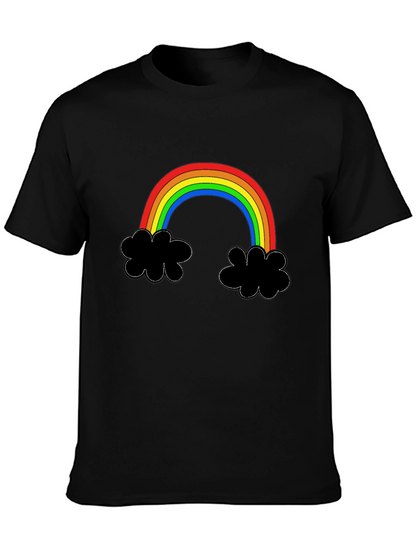 Rainbow Cloud Graphic Tee - Black Cotton T-Shirt