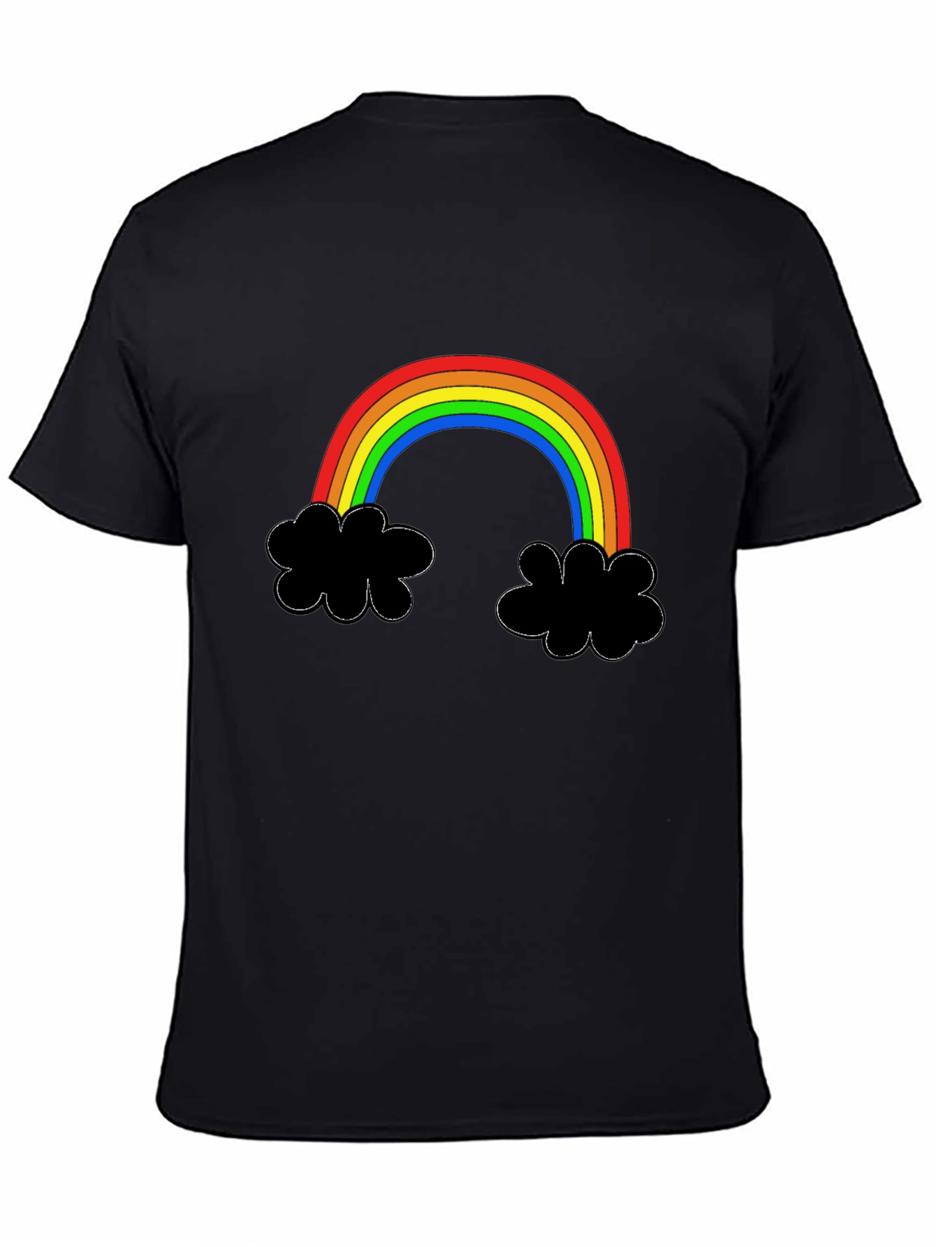 Rainbow Cloud Graphic Tee - Black Cotton T-Shirt