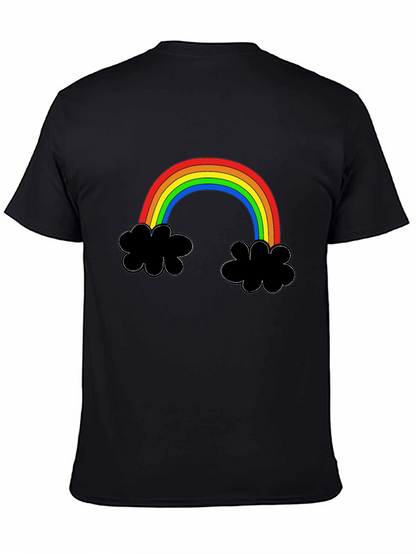Rainbow Cloud Graphic Tee - Black Cotton T-Shirt