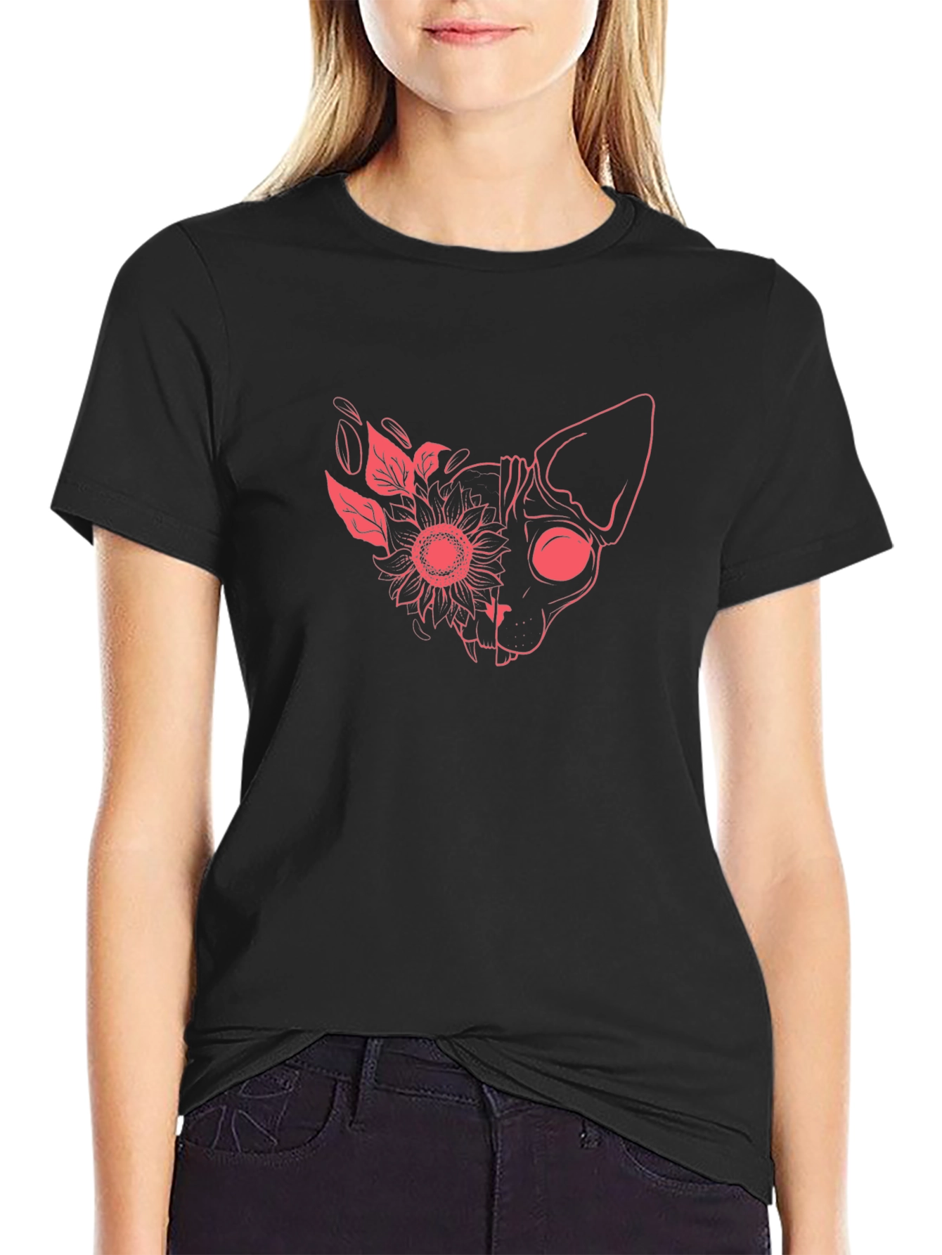 Floral Cat Graphic T-Shirt - Unique Design