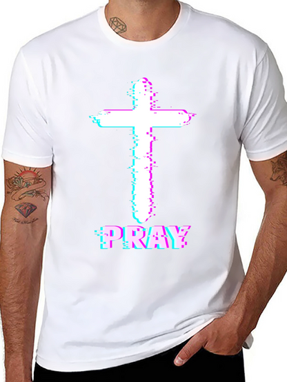 Pray Cross Glitch T-Shirt - Christian Faith Tee