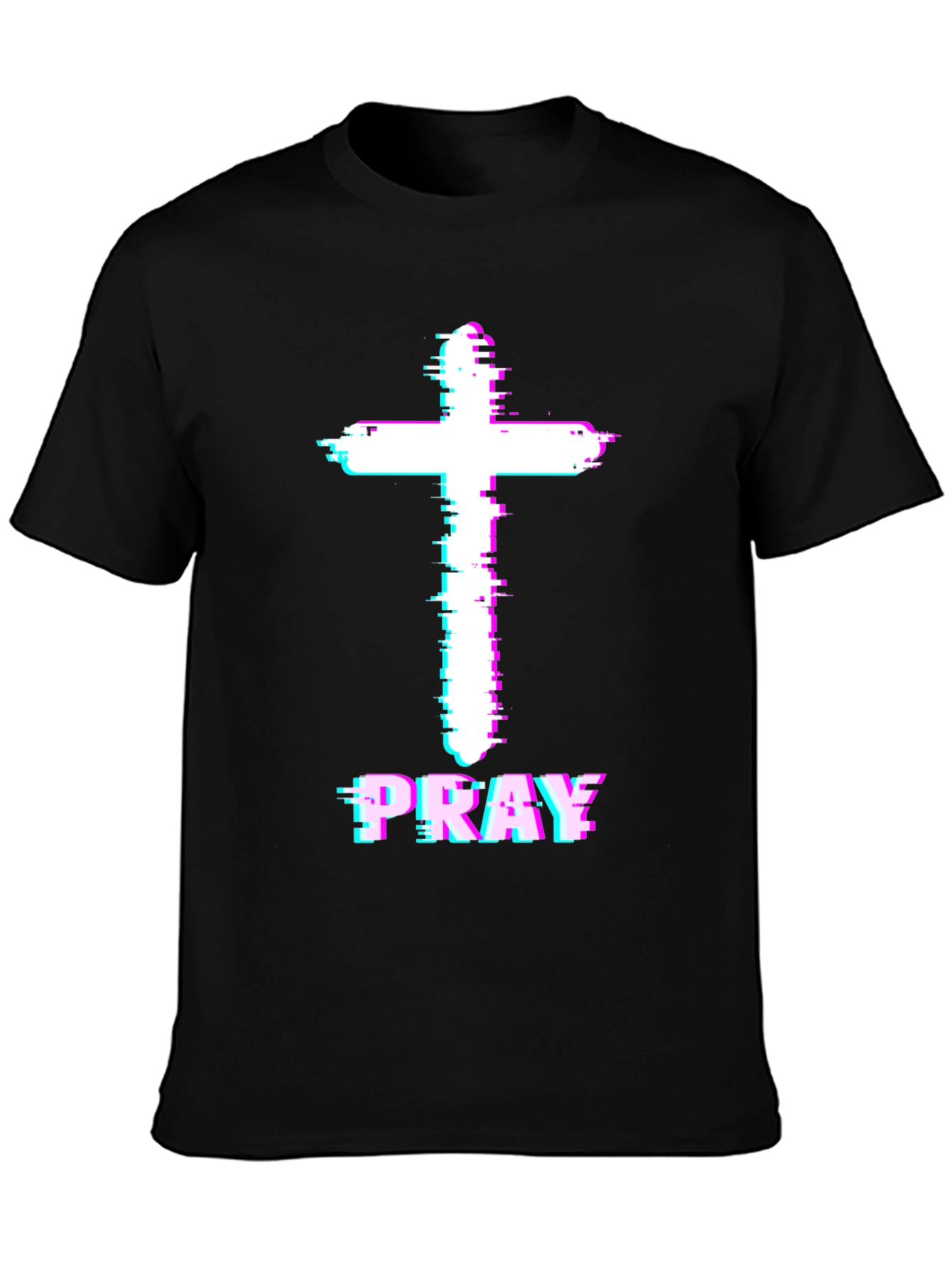 Pray Cross Glitch T-Shirt - Christian Faith Tee