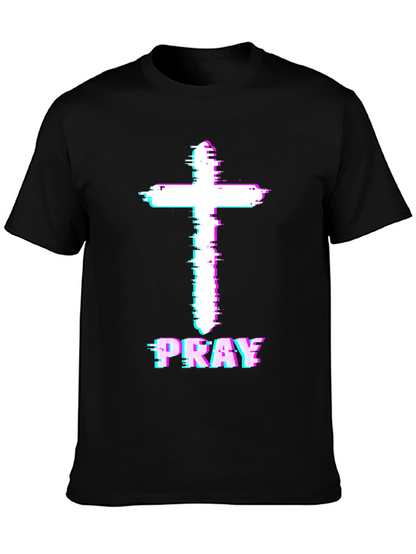 Pray Cross Glitch T-Shirt - Christian Faith Tee