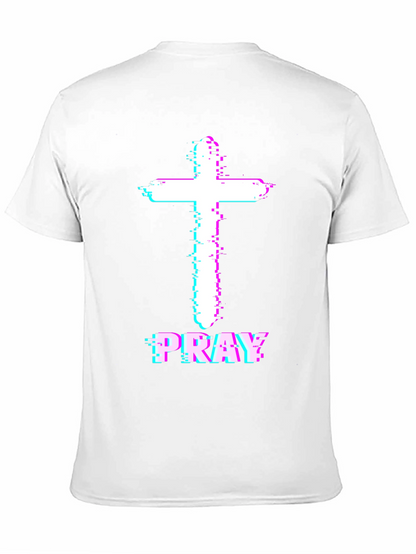 Pray Cross Glitch T-Shirt - Christian Faith Tee