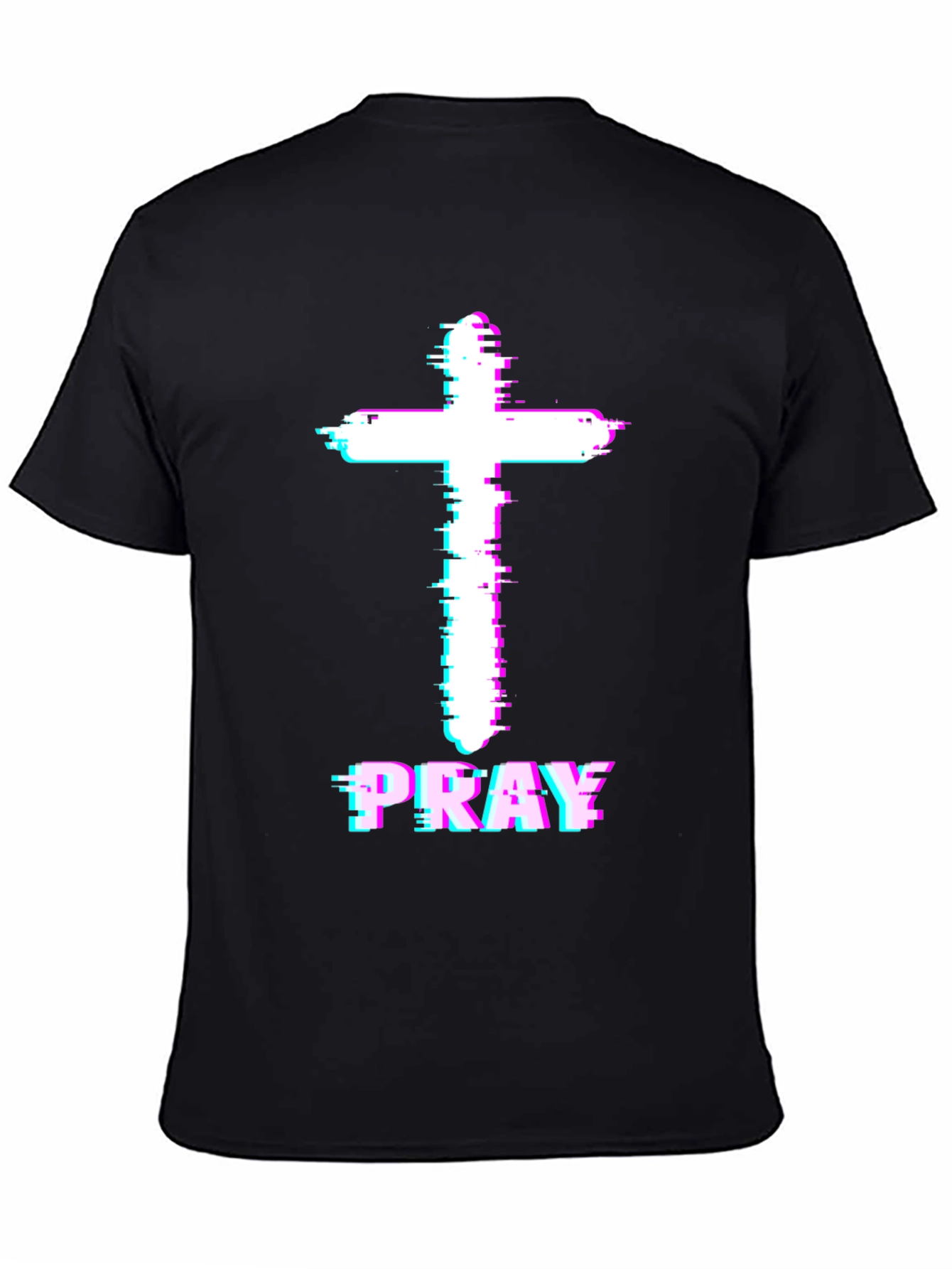 Pray Cross Glitch T-Shirt - Christian Faith Tee