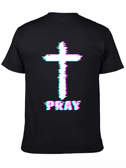 Pray Cross Glitch T-Shirt - Christian Faith Tee