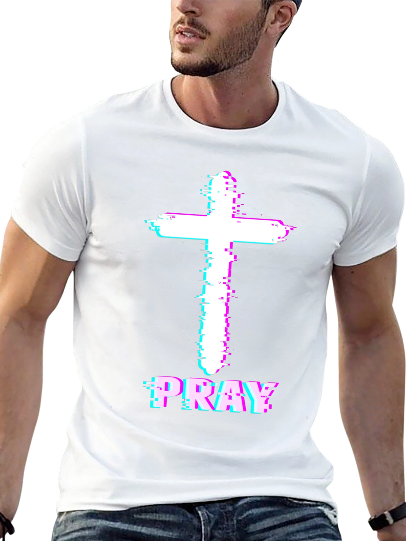 Pray Cross Glitch T-Shirt - Christian Faith Tee