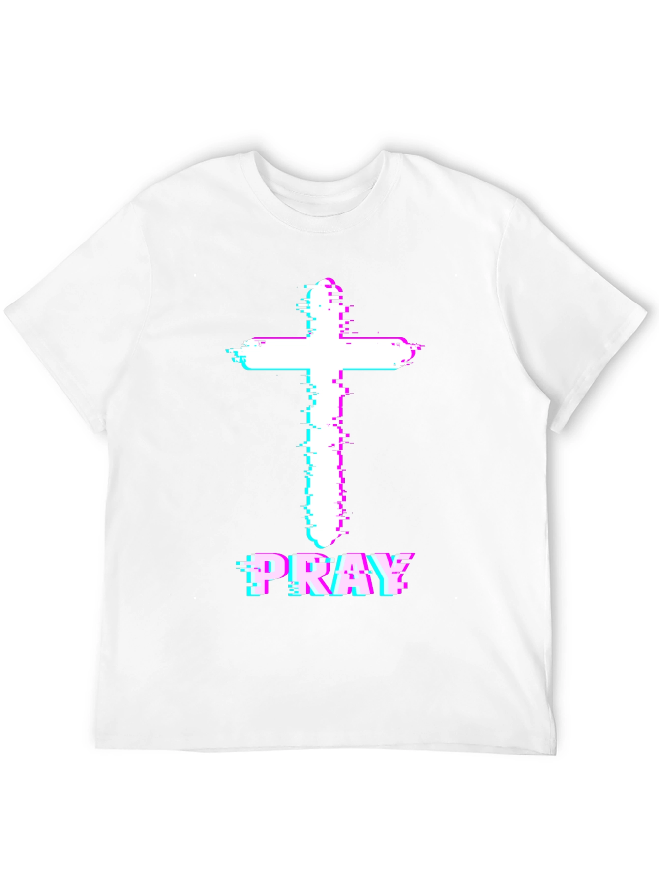 Pray Cross Glitch T-Shirt - Christian Faith Tee