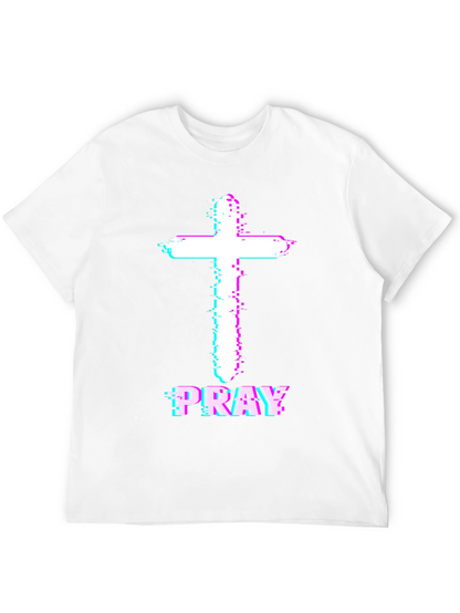 Pray Cross Glitch T-Shirt - Christian Faith Tee
