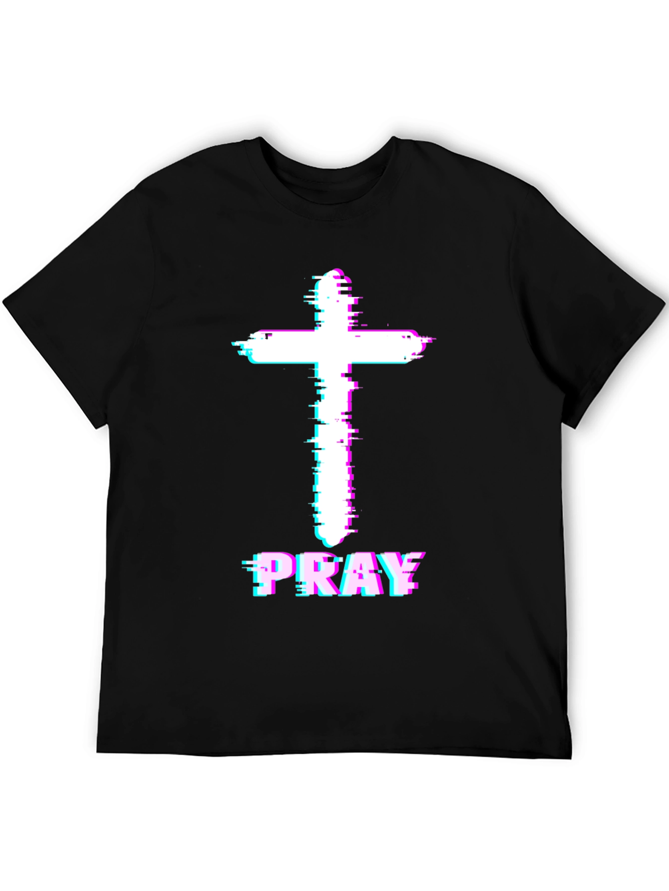 Pray Cross Glitch T-Shirt - Christian Faith Tee
