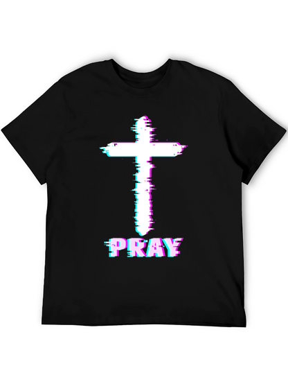Pray Cross Glitch T-Shirt - Christian Faith Tee