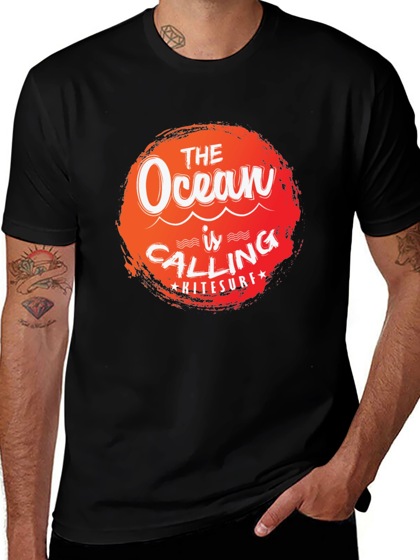 Ocean Calling Kitesurf Tee - Black Cotton Graphic T-Shirt