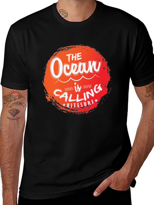 Ocean Calling Kitesurf Tee - Black Cotton Graphic T-Shirt