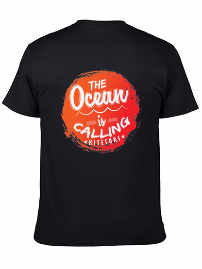 Ocean Calling Kitesurf Tee - Black Cotton Graphic T-Shirt