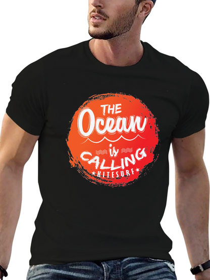 Ocean Calling Kitesurf Tee - Black Cotton Graphic T-Shirt