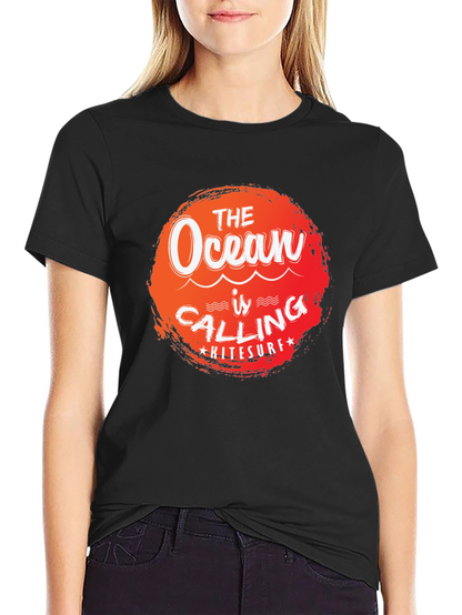 Ocean Calling Kitesurf Tee - Black Cotton Graphic T-Shirt