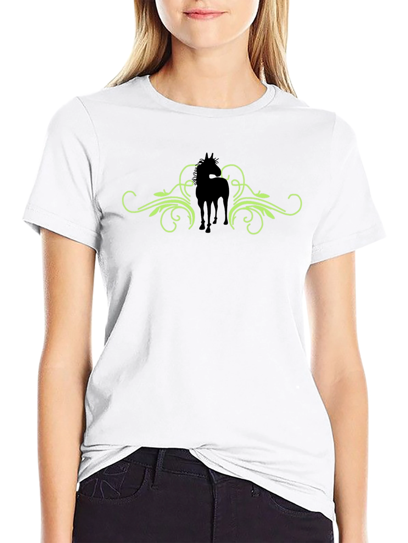 Horse Silhouette Graphic Print Tee - Black