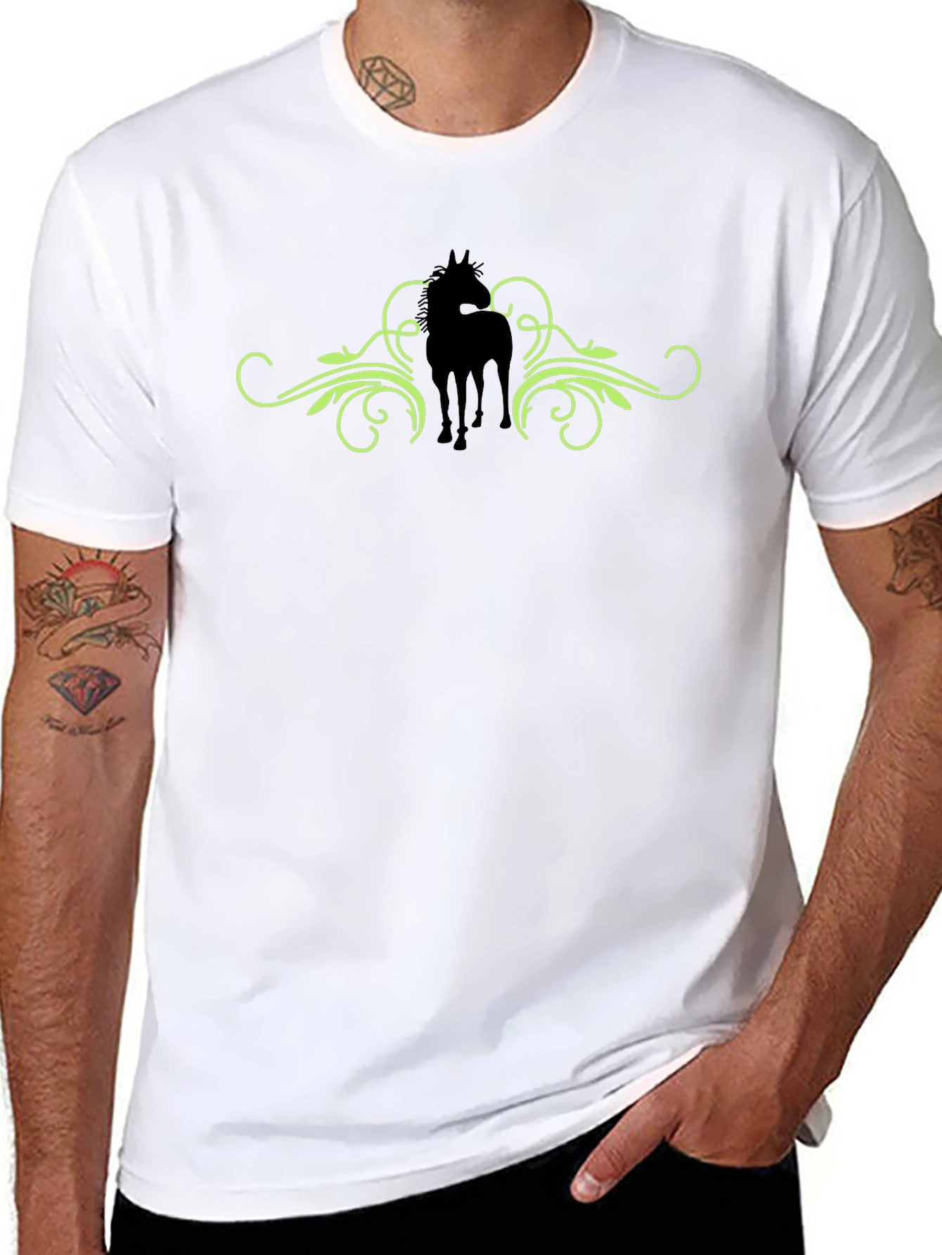 Horse Silhouette Graphic Print Tee - Black