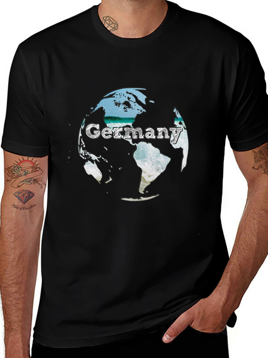 Germany Globe Graphic Tee - Black Crew Neck T-Shirt