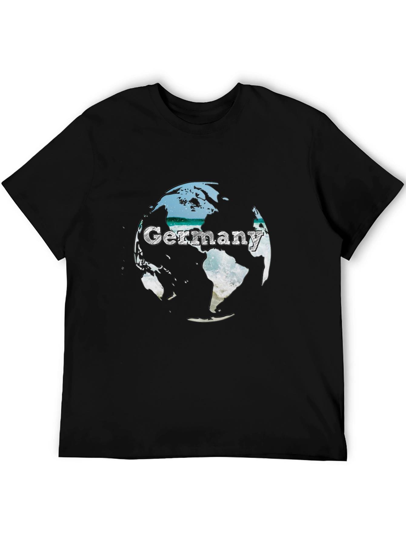 Germany Globe Graphic Tee - Black Crew Neck T-Shirt