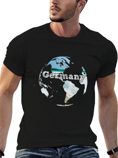Germany Globe Graphic Tee - Black Crew Neck T-Shirt