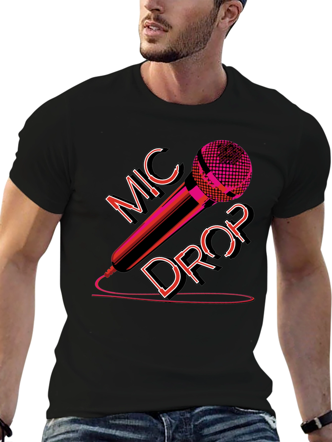 Mic Drop Graphic Tee - Black Cotton T-Shirt